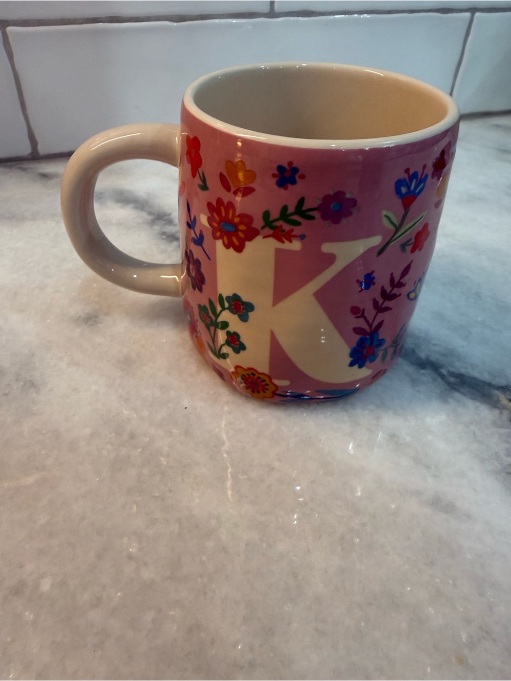 NATURAL LIFE Pink Floral 'K' Ceramic Mug - Cup of Happy - Picture 5 of 10